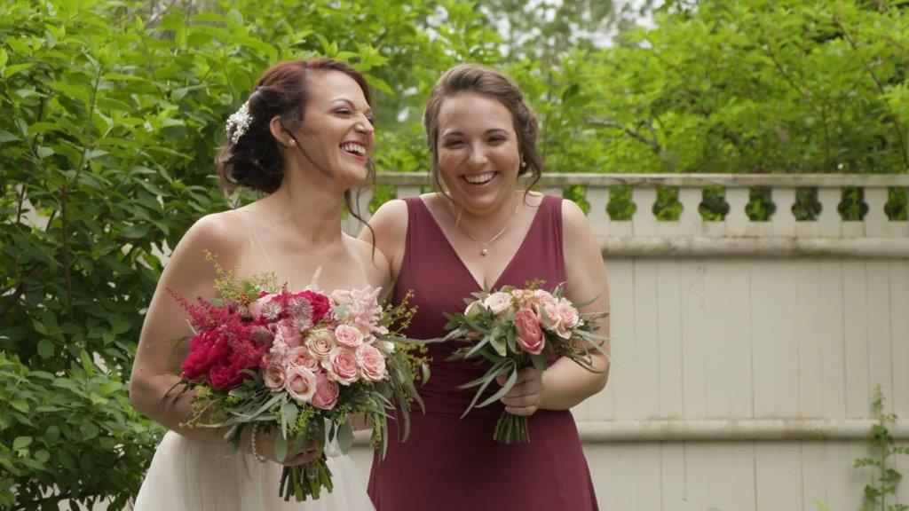 Chelsea and sister taking picture saratoga springs wedding