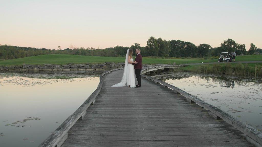 Saratoga National Golf Course Bride and Groom on Bridge